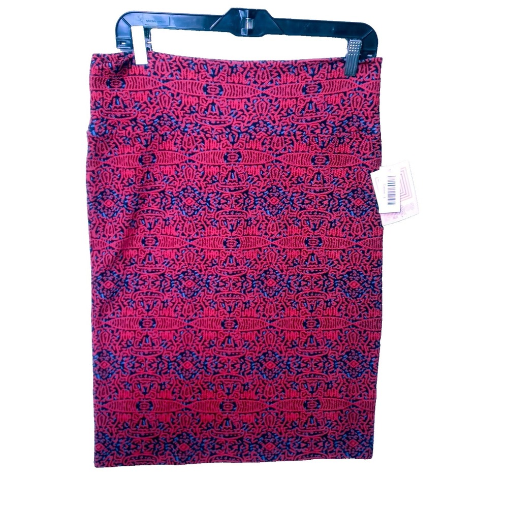 Lularoe Cassie  Red & Blue Abstract Stretchy Pencil Skirt WOMEN'S Sz